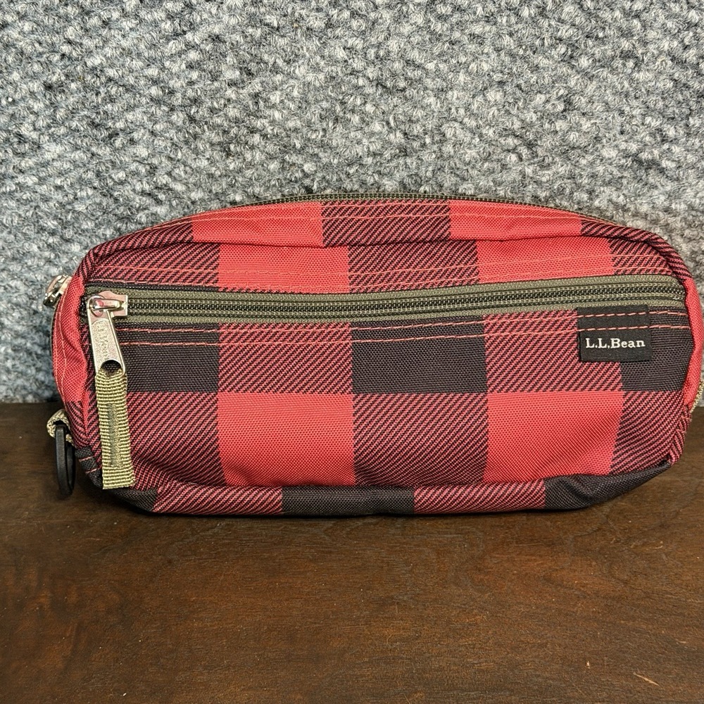 L.L. Bean Buffalo Check Small Zip Pouch Utility Pouch Red And Black
